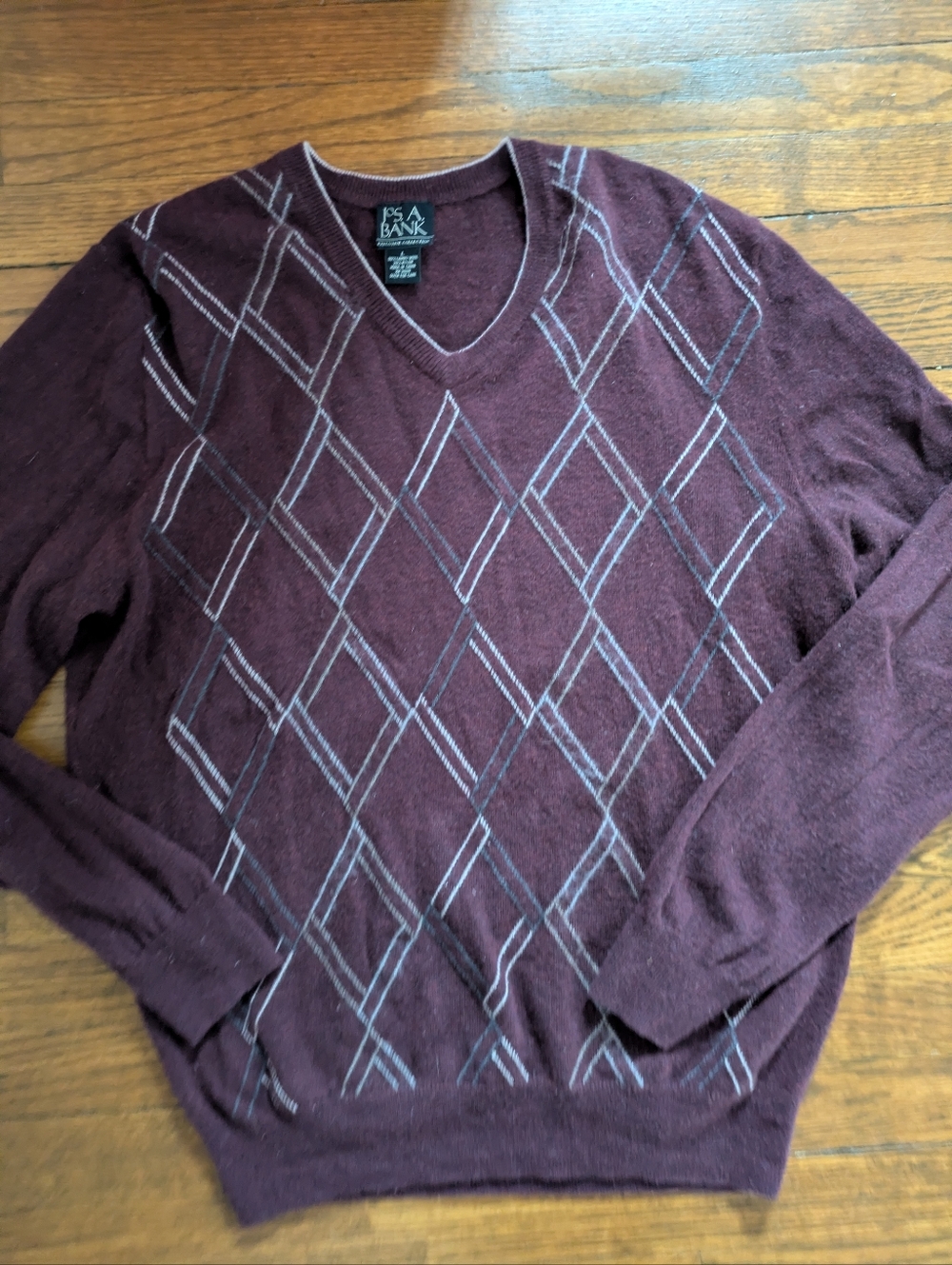 Jos A Bank Mens Argyle Lambswool Sweater L